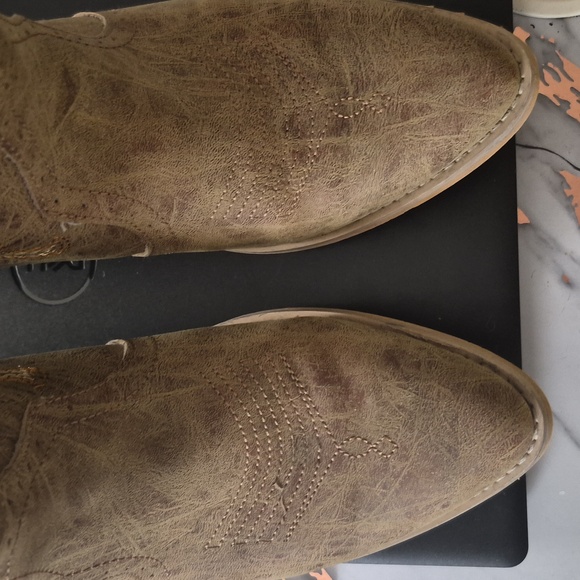 Western Cowgirl  Chunky Heel Mid Calf Snip Toe Vintage Tan Cowboy Boots 9.5 - Picture 4 of 14